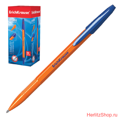 Ручка шариковая Erich Krause, "R-301", корпус оранжевый, толщ. письма 0.35 мм., синяя